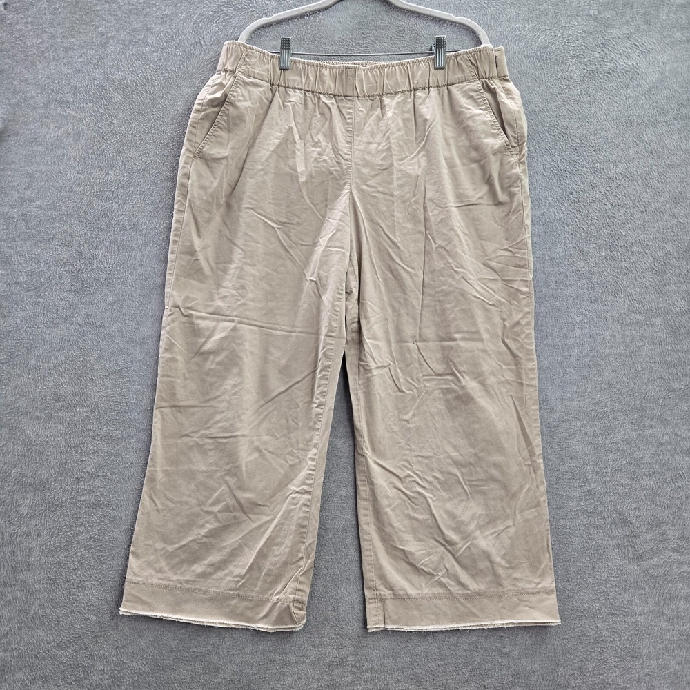 Eileen Fisher Women Pants Large Beige Wide‎ Leg Cropped High Rise 24 in Inseam